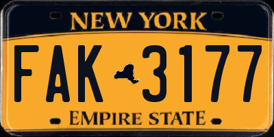 NY license plate FAK3177