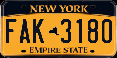 NY license plate FAK3180