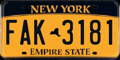 NY license plate FAK3181