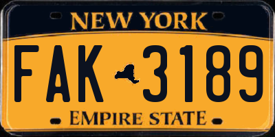 NY license plate FAK3189