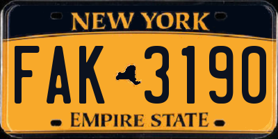 NY license plate FAK3190