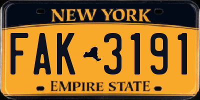 NY license plate FAK3191