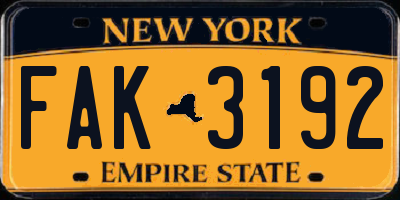 NY license plate FAK3192