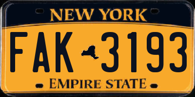 NY license plate FAK3193