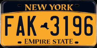 NY license plate FAK3196