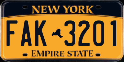 NY license plate FAK3201