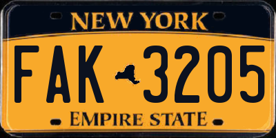 NY license plate FAK3205