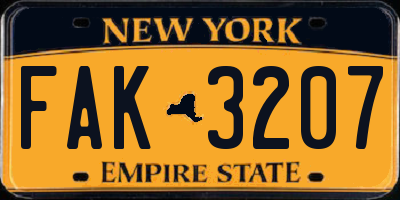 NY license plate FAK3207