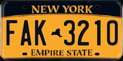 NY license plate FAK3210