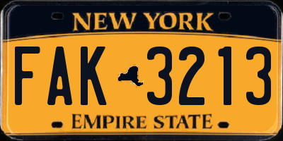 NY license plate FAK3213