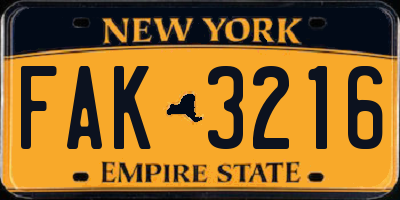 NY license plate FAK3216