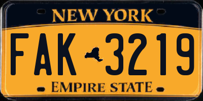 NY license plate FAK3219