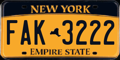 NY license plate FAK3222