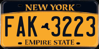 NY license plate FAK3223