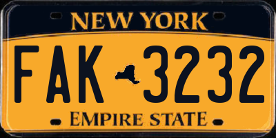 NY license plate FAK3232