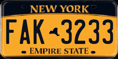 NY license plate FAK3233