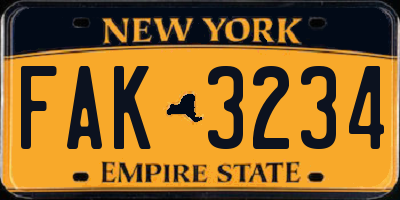 NY license plate FAK3234