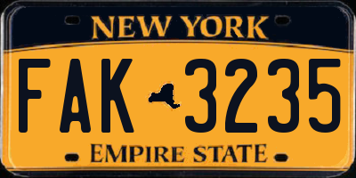 NY license plate FAK3235