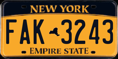 NY license plate FAK3243