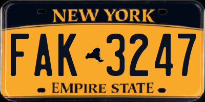 NY license plate FAK3247