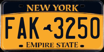 NY license plate FAK3250