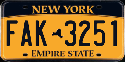 NY license plate FAK3251