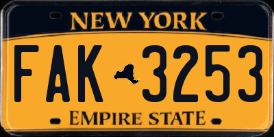 NY license plate FAK3253
