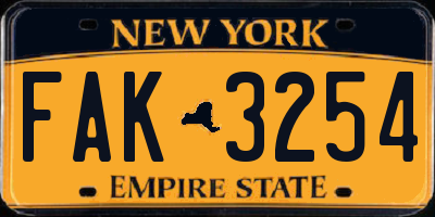 NY license plate FAK3254