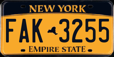 NY license plate FAK3255