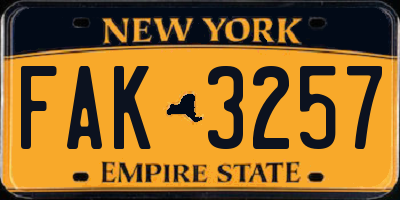 NY license plate FAK3257