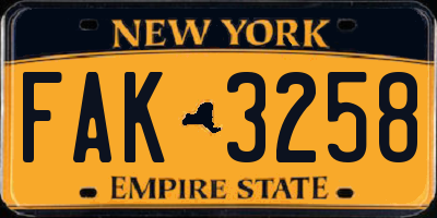 NY license plate FAK3258