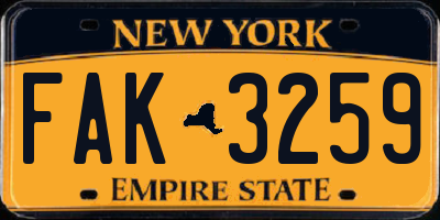 NY license plate FAK3259