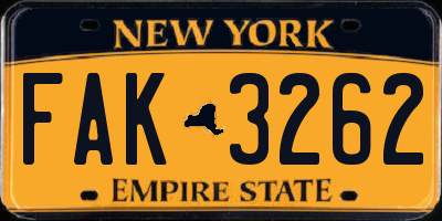 NY license plate FAK3262