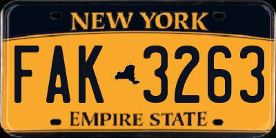 NY license plate FAK3263