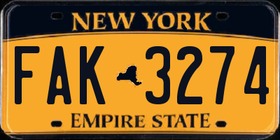 NY license plate FAK3274