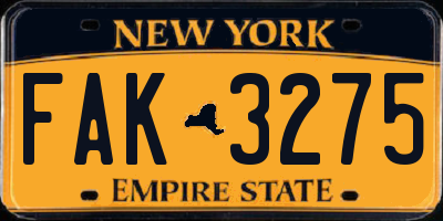 NY license plate FAK3275