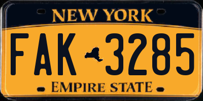 NY license plate FAK3285