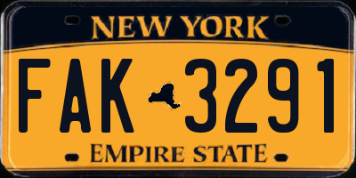 NY license plate FAK3291