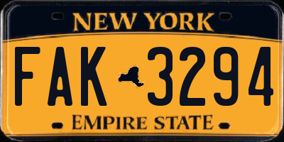 NY license plate FAK3294