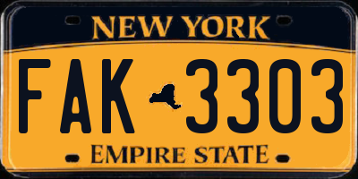 NY license plate FAK3303