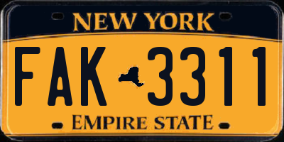 NY license plate FAK3311