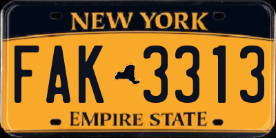 NY license plate FAK3313