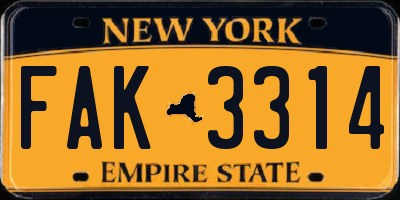 NY license plate FAK3314