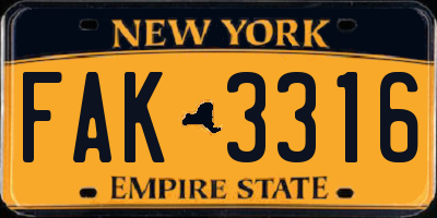 NY license plate FAK3316