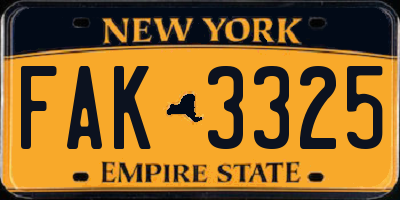 NY license plate FAK3325