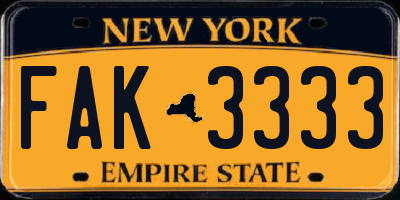 NY license plate FAK3333