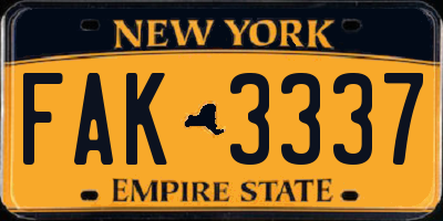 NY license plate FAK3337