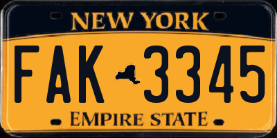 NY license plate FAK3345