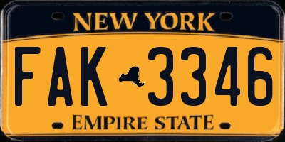 NY license plate FAK3346