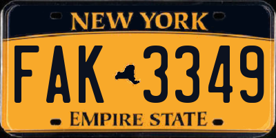 NY license plate FAK3349